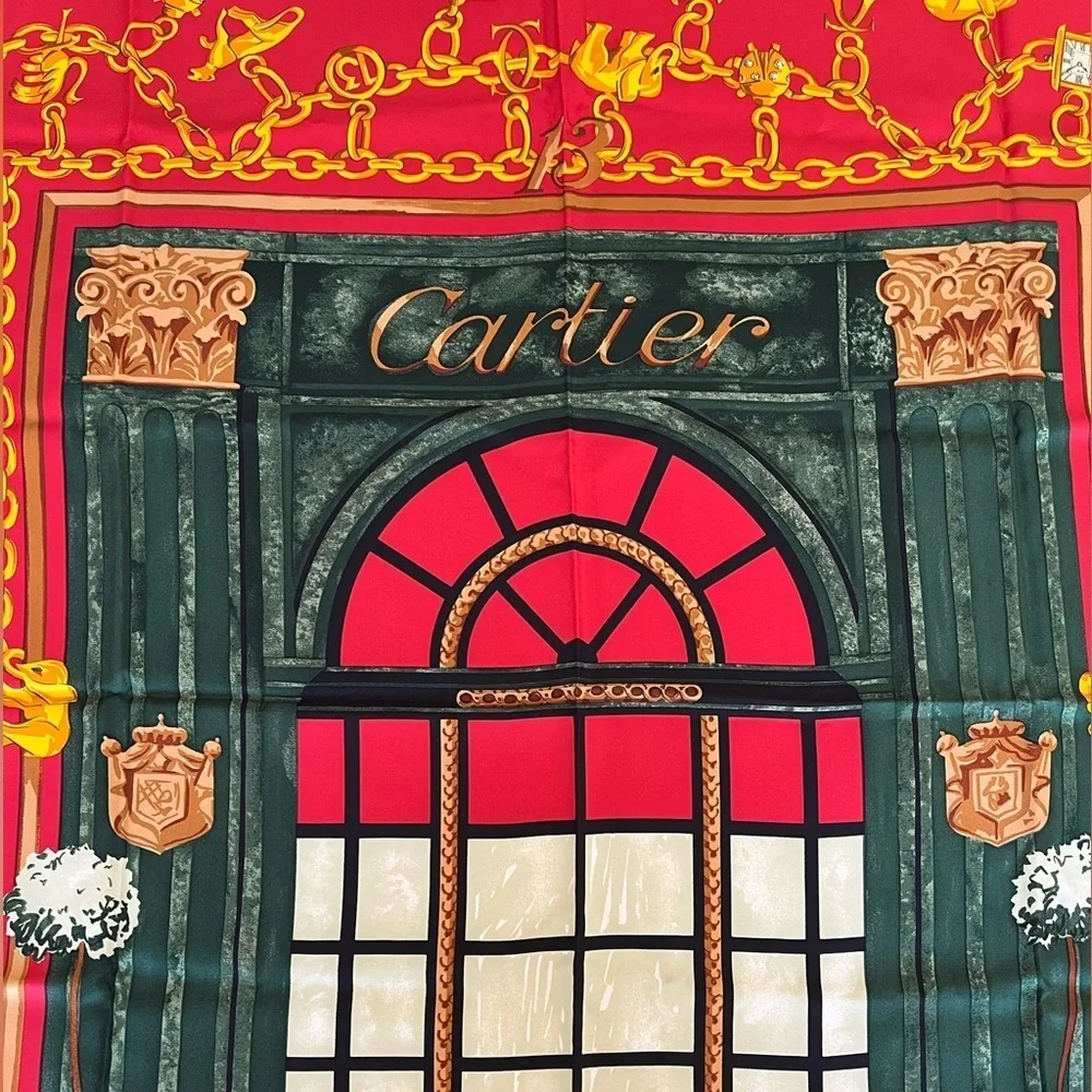 Rare Cartier Boutique Facade Paris Silk Scarf Collectible Vintage 1970-1980